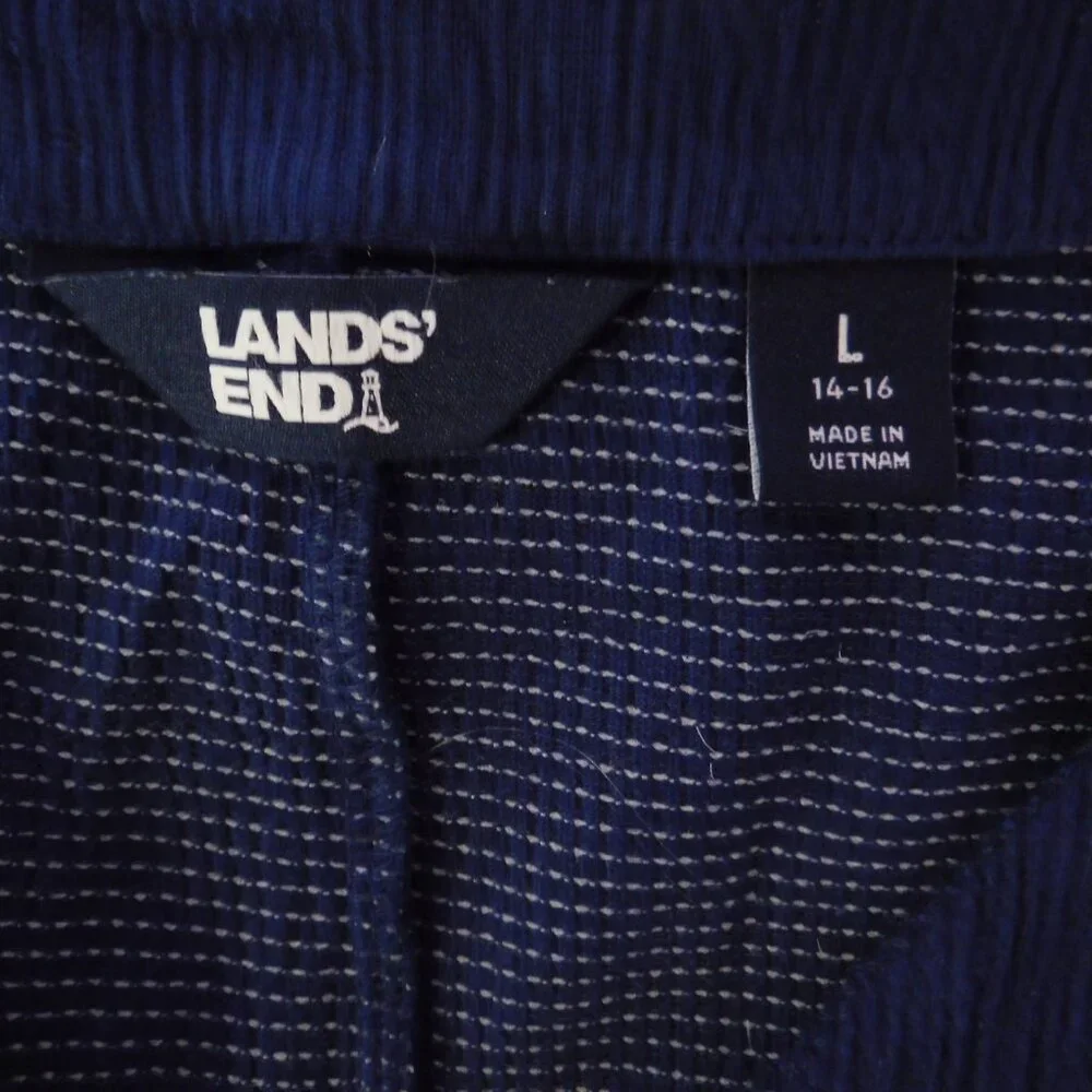 Lands' End Gauzy Cotton Ombre Maxi Dress Blue White Short Sleeves Pockets Large - Picture 3 of 6